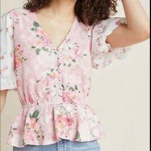 Hemant & Nandita pink rose floral blouse